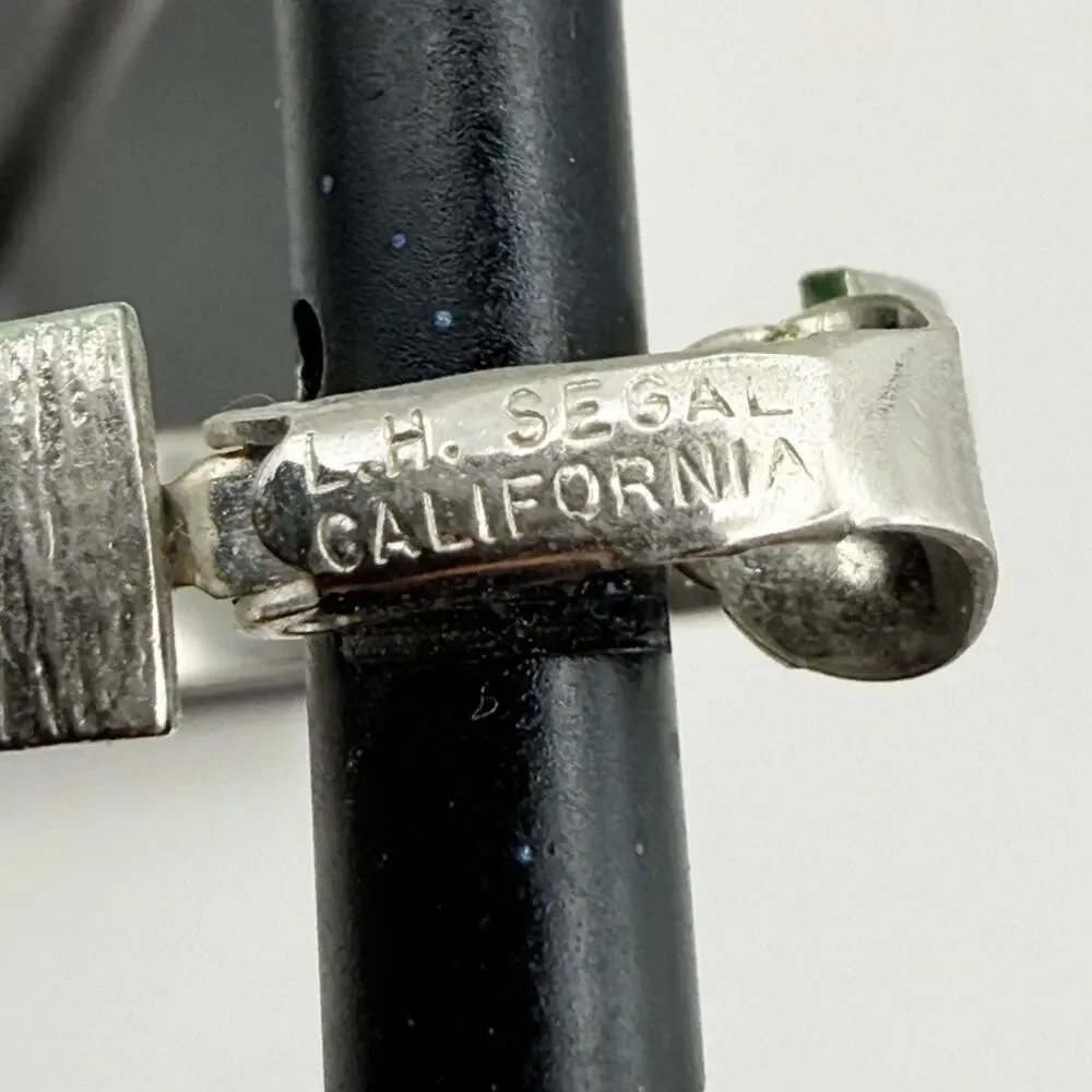Vtg MCM LH Segal California Hoop Earrings Silver Tone Textured Etched Clip On